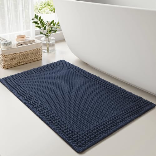 Waffle Bath Mat for Bathroom (Navy / 24" X 36")