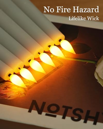 6 Pcs Waxy Flameless Taper Candles with Remote (White / 9.6 inch)