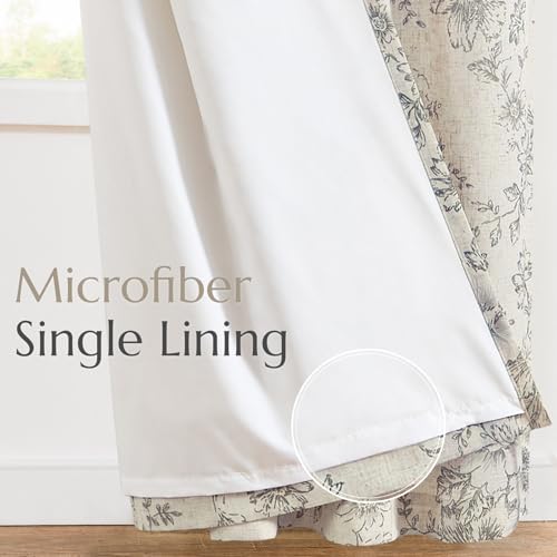 Floral Lined Linen Curtains 96 Long for Living Room 2 Panels (Lined Grey / 50"W x 96"L (Pack of 2))