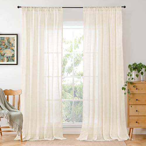 Linen Curtains 102 Inches Long for Living Room (Light Beige / 52"W x 102"L (Pack of 2))