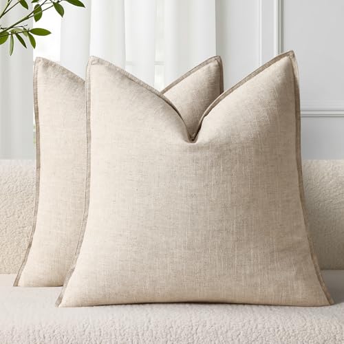 Fall Beige Linen Throw Pillow Covers 22x22 Set of 2 (Natural Beige / 22" x 22" (Pack of 2))