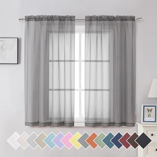 Basic Rod Pocket Sheer Voile Window Curtain Panels White 1 Pair 2 Panels 40 Width 54 Inch Long for Kitchen Bedroom Children Living Room Yard (40"W x 54"L (Pack of 2) / Charcoal Grey)
