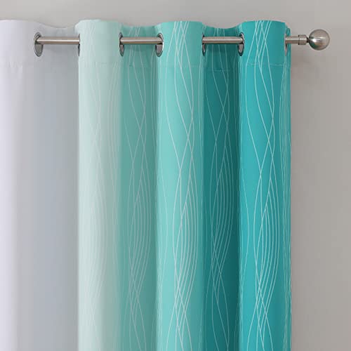 Teal and Grayish White Ombre Blackout Curtains for Living Room 72 Inch Long (Teal and Greyish White / 52"W x 72"L (Pack of 2))