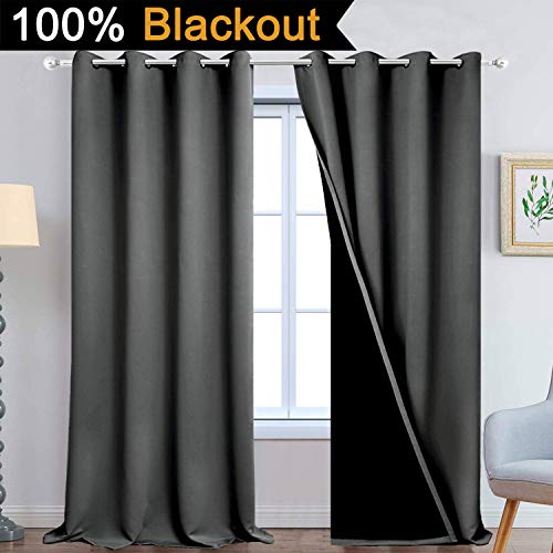 Dark Grey 100% Blackout Curtains 108 Inches Long 52" Wide 2 Panels (52"W x 108"L (Pack of 2) / Dark Grey)