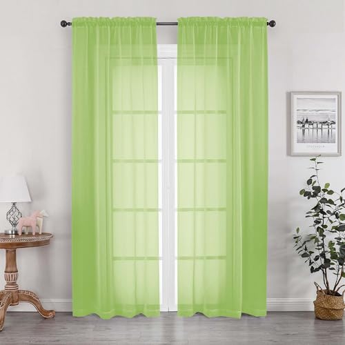 Lime Sheer Curtains 84 Inches Long for 2 Panels Set (Lime Green / 42"W x 84"L (Pack of 2))