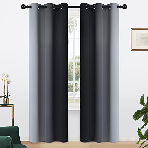 Ombre Curtains Black and Greyish White for Living Room (42"W x 84"L (Pack of 2) / Black)
