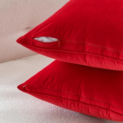 Christmas Decorative Bright Red Velvet Throw Pillow Covers 18x18 in (18" x 18" (Pack of 2) / Bright Red)