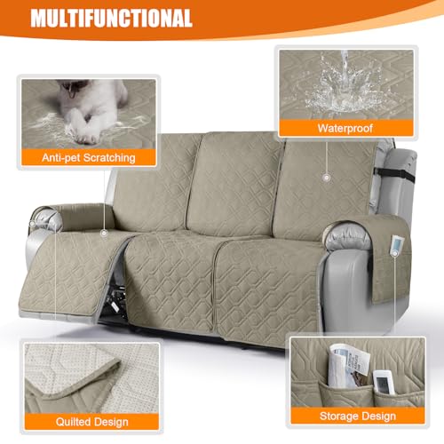 Waterproof Recliner Couch Covers Washable (Khaki / 3 Seater)