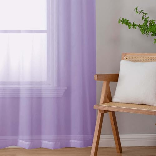 Sheer Lavender Curtains for Bedroom Living Room 54 Inch Length 2 Panels Set (Lavender / 42"W x 54"L (Pack of 2))