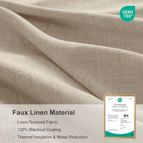 Linen Textured Total Blackout Curtains for Bedroom 80 Inches Long (Burl | Oatmeal / 50"W x 80"L (Pack of 2))