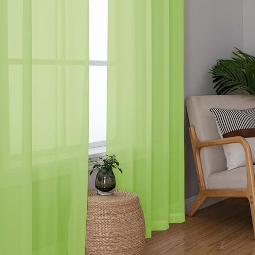 Sheer Lime Curtains for Bedroom Living Room 63 Inch Length 2 Panels Set (Lime Green / 42"W x 63"L (Pack of 2))