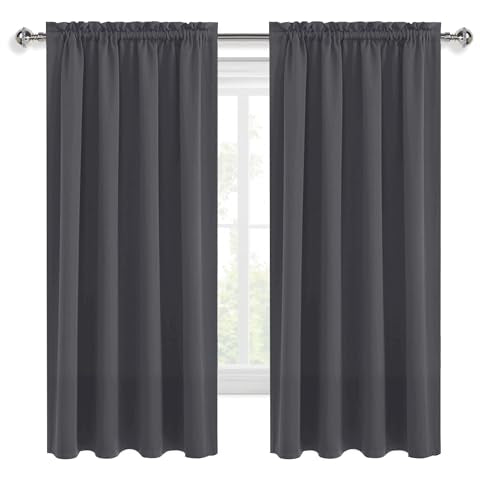 Blackout Curtains for Bedroom 52 x 54 Inch Long Dark Grey 2 Panels (Dark Grey / 52"W x 54"L (Pack of 2))