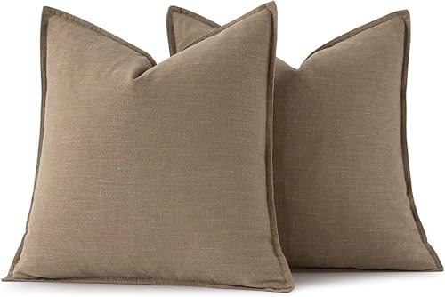 Decorative Linen Euro Sham Pillow Covers 28x28 Inch Khaki (Khaki / 28" x 28" (Pack of 2))