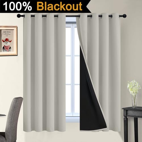 Cream Beige 100% Blackout Curtains 63 Inches Long 52" Wide 2 Panels (52"W x 63"L (Pack of 2) / Cream Beige)