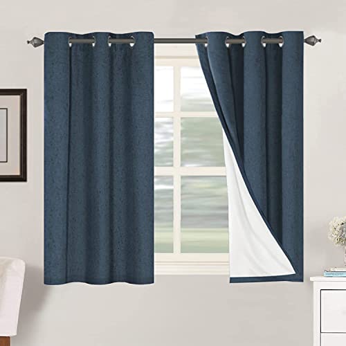 100% Blackout Linen Curtains 45" L 2 Panels Navy (Navy / 42"W x 45"L (Pack of 2))