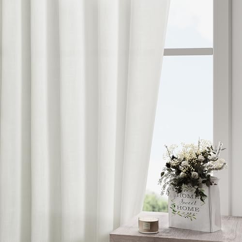 Extra Long Ivory Curtains 132 Inch Length 2 Panels Set Back Tab Neutral Farmhouse Drapes Light Filtering Semi Sheer Linen Curtain 132 Inches Long for Floor to Ceiling Window Patio Sliding Door (52"W x 132"L (Pack of 2) / Ivory)