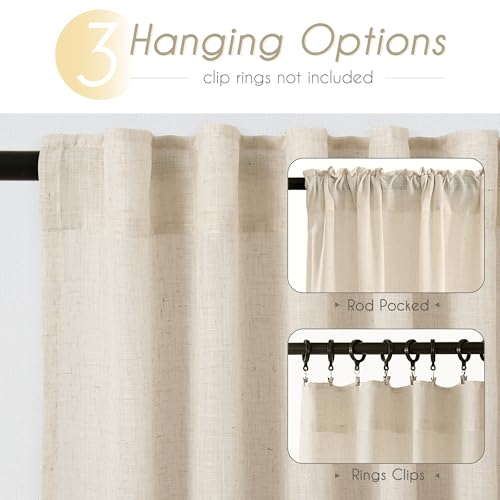Apricot Linen Curtain 84 inch Length 2 Panels Set Back Tab Light Filtering Living Room Curtain Drapes Home Office Modern Minimalist Decor Farmhouse Boho Neutral Cream Semi Sheer Curtain 84 inch Long (Apricot / 52"W x 84"L (Pack of 2))