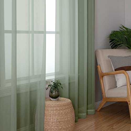 Sage Green Sheer Curtains 72 Inches Long 2 Panels Set (Sage Green / 40"W x 72"L (Pack of 2))