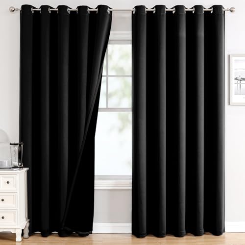 100% Blackout Curtains for Bedroom 84 Inches Long 2 Panels Set (60"W x 84"L (Pack of 2) / Black)