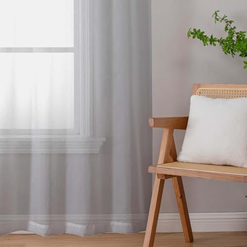 Sheer Light Grey Curtains for Bedroom Living Room 63 Inch Length 2 Panels (Light Grey / 42"W x 63"L (Pack of 2))