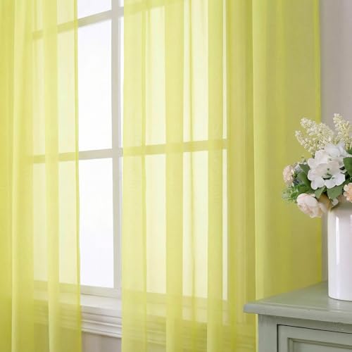 Lemon Sheer Curtains 63 Inch Length 2 Panels Set for Living Room (42"W x 63"L (Pack of 2) / Lemon)