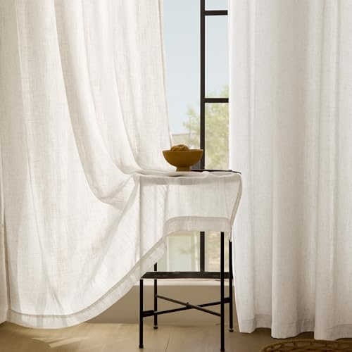 Cream Natural Linen Curtains 86 inch Length 2 Panels Set Neutral Rustic Farmhouse Living Room Drapes Back Tab Pleated Look Light Filtering Privacy Semi Sheer Curtains Ivory Colored (Natural / 52"W x 86"L (Pack of 2))