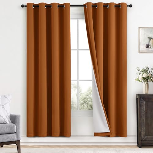 100% Blackout Curtains 52x72 inch Length Burnt Orange (Burnt Orange / 52"W x 72"L (Pack of 2))