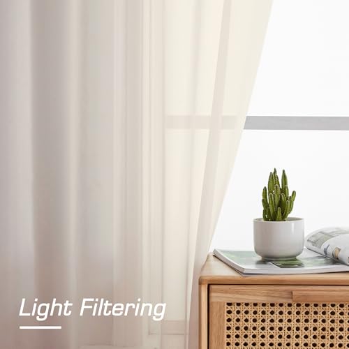 Sheer Curtains 54 inches Long 2 Panles for Living Room Bedroom Small Windowm (Cream / 42"W x 54"L (Pack of 2))