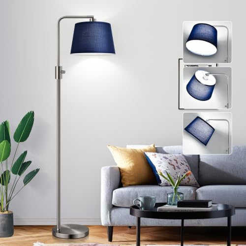 Dimmable Floor Lamp (Brushed Nickel-Blue Shade)