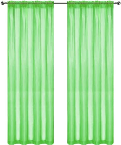 Sheer Voile Window Treatment Rod Pocket Curtain Panels for Kitchen Bedroom Living Room Drapes Sunlight Filtering Privacy Semi Home Decor Assorted Colors Sizes (Sharp Green / 52"W x 63"L (Pack of 2))