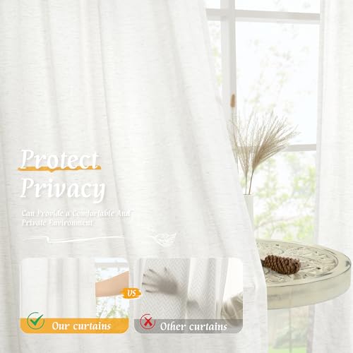 Light Filtering Ivory White Linen Curtains 45 Inches Long for Bedroom (42"W x 45"L (Pack of 2) / Rod Pocket - Ivory White)