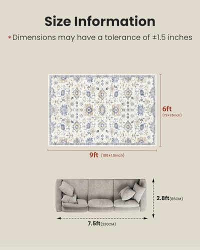 Amada 6x9 Washable Area Rug for Dining Room (6' x 9' (Rectangular) / Blue/White)