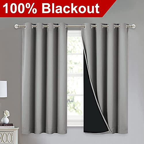 100% Blackout Curtains with Black Liners (Silver Grey / 52"W x 54"L (Pack of 2))
