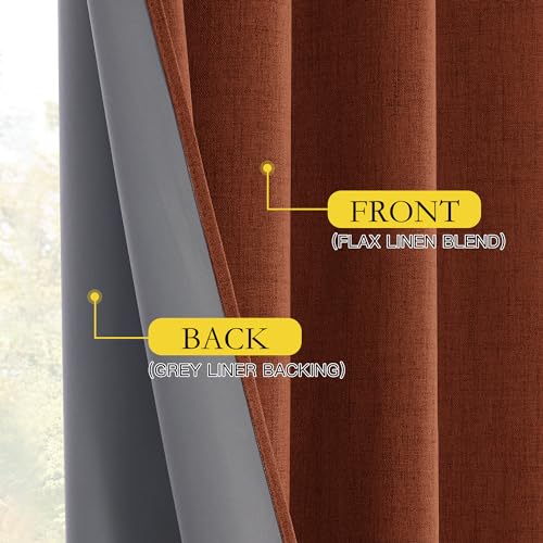 100% Absolutely Blackout Linen Curtains with Thermal Insulated Liner (62"W x 84"L (Pack of 2) / Burnt Orange)