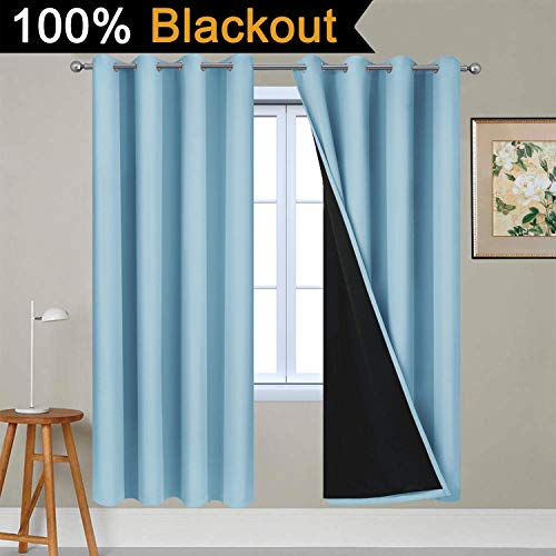 Sky Blue 100% Blackout Curtains 72 Inches Long 52" Wide 2 Panel (52"W x 72"L (Pack of 2) / Sky Blue)