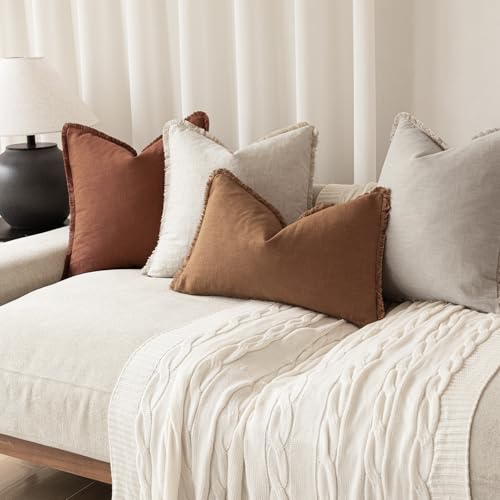 Decorative Linen Fringe Throw Pillow Covers 24×24 Orange Brown (24" x 24" (Pack of 2) / Hazel)