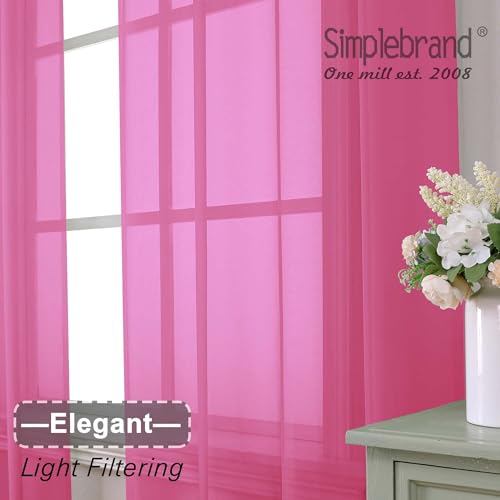 Hot Pink Sheer Curtains 63 Inch Length 2 Panels (Hot Pink / 42"W x 63"L (Pack of 2))