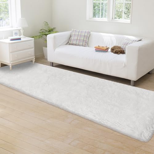 Runner Rug for Bedroom White 2x8ft Fluffy Area Rug Bedside Runner Rug for Kids Room Boys Teens Nursery Baby Living Room Dorm Home Decor Carpets (White / 2' x 8' (Runner))