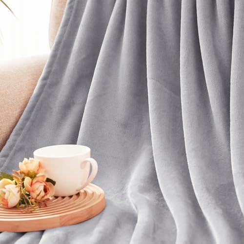 Soft Fleece Blanket Twin Size for Bed (Light Grey / Twin (60" x 80"))