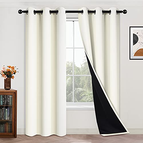 84 Inch Length 100% Blackout Curtains for Bedroom (42"W x 84"L (Pack of 2) / Cream)
