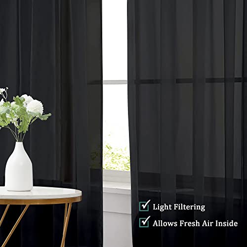 Extra Long Black Sheer Curtains 144 inch 2 Panels Set (Black / 42"W x 144"L (Pack of 2))