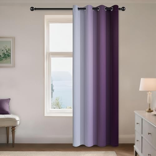 Greyish White to Purple Ombre Curtain for Bedroom 84 Inch (52"W x 84"L (Pack of 1) / Purple)