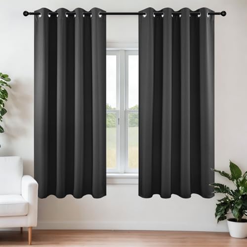 Blackout Curtains 54 Inch Length 2 Panels Set (Dark Grey / 52"W x 54"L (Pack of 2))