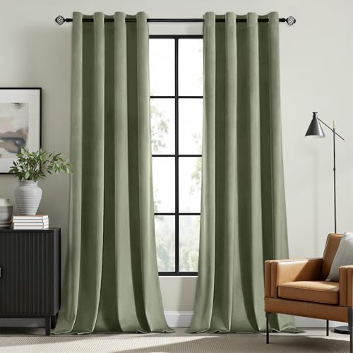 Velvet Curtains Sage Green 52 x 108 Inch Length Set of 2 (Sage Green / 52"W x 108"L (Pack of 2))