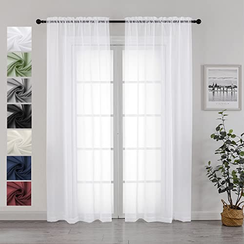 White Sheer Curtains 84 Inches Long 2 Panels (White / 42"W x 84"L (Pack of 2))
