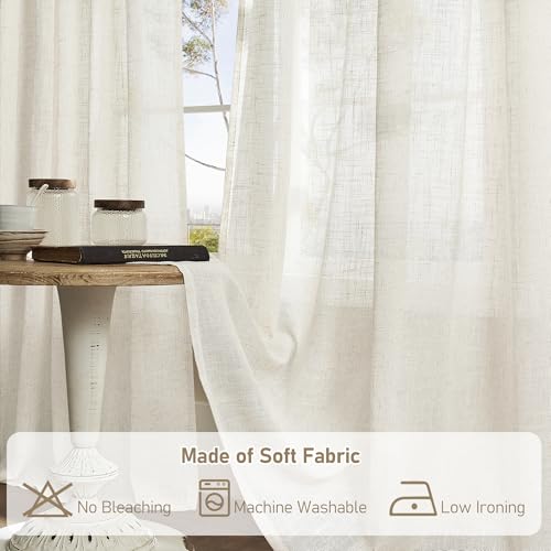 Short Kitchen Window Semi Sheer Linen Curtains Over Sink 34x36 Inch (Natural / 34"W x 36"L (Pack of 2))