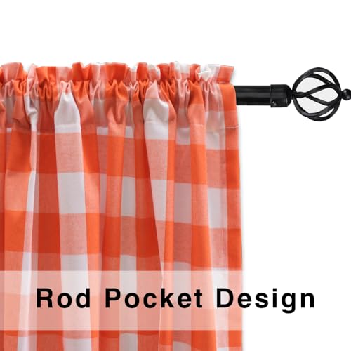 Buffalo Check Window Curtains Orange White 48 inches Long Living Room Cotton Curtain Panels Bedroom Drapes Plaid Gingham Farmhouse Rustic Decor Curtains Rod Pocket Kitchen Basement 2 Panels 52"x48" (52"W x 48"L (Pack of 2) / Orange+white)