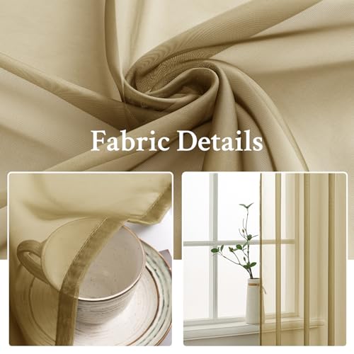 Dark Gold Sheer Curtains for Living Room 54X45 Inch 2 Panels (Dark Gold / 54"W x 45"L (Pack of 2))