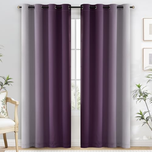 100% Blackout Curtains Ombre Purple Curtains for Bedroom 84 Inch (52"W x 84"L (Pack of 2) / Purple 2 Layers)