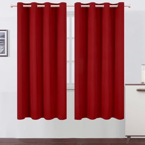 Blackout Curtains 66 x 72 Inch Long Red Curtains Set of 2 Panels Room Darkening Curtains for Bedroom and Living Room (Red / 66"W x 72"L (Pack of 2))